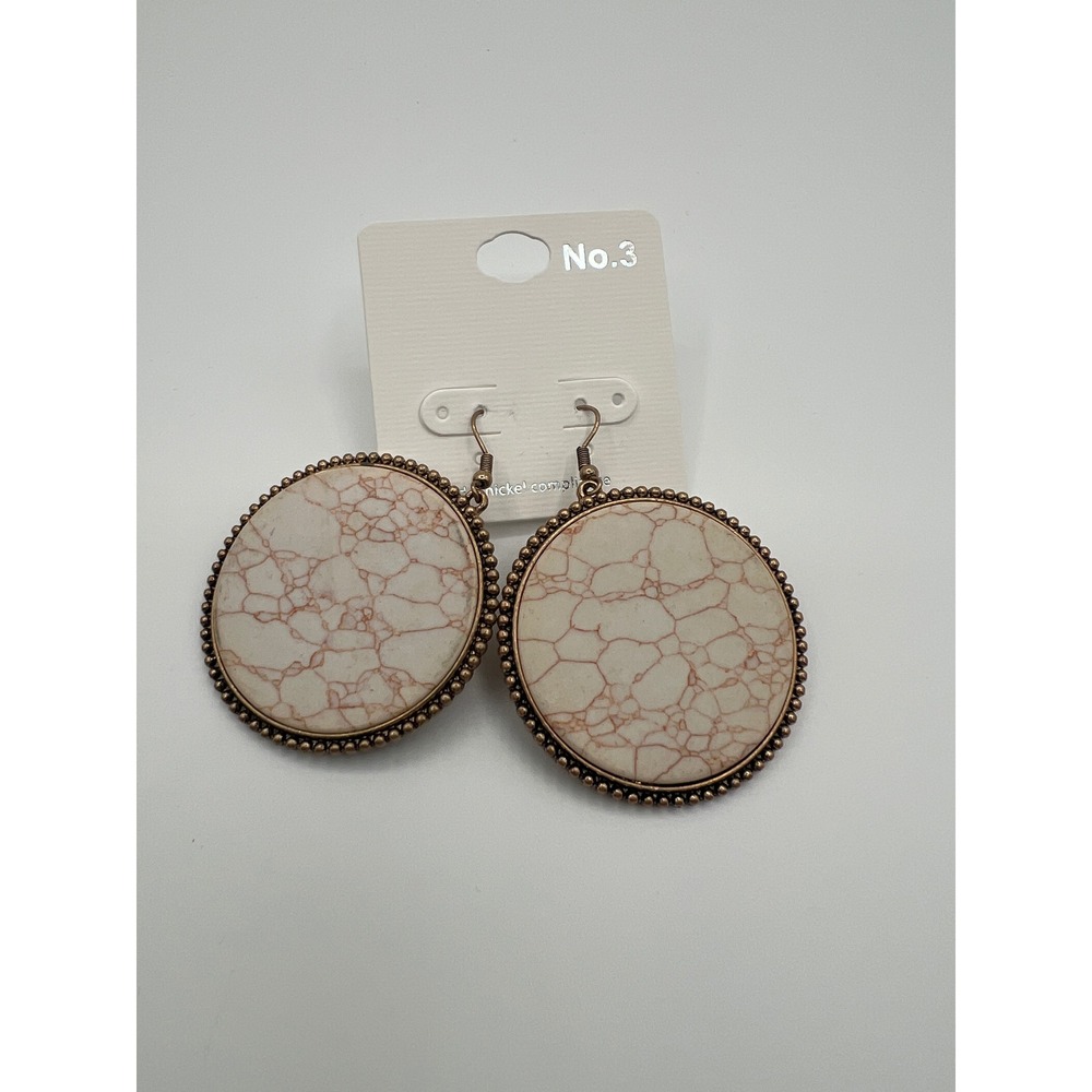 No.3 Bohemian Round Marble Effect Drop Earrings Copper Tone Beaded VE3748GBV